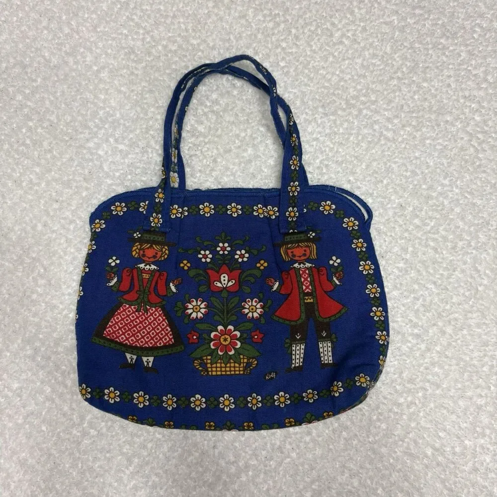 Kolf Mini Purse Austrian Folk Art BLUE w/ Red Green Yellow Accents‎ Vintage